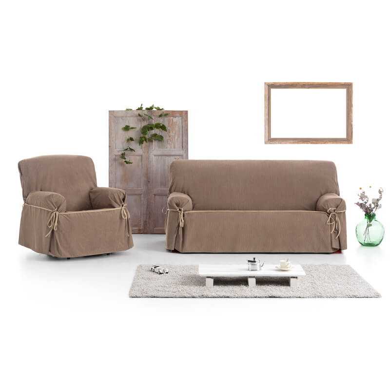 Funda de sofá y de sillón con telas rígidas, de loneta, funda de sofá con lazos, funda de sofá de algodón, funda de sofá liso